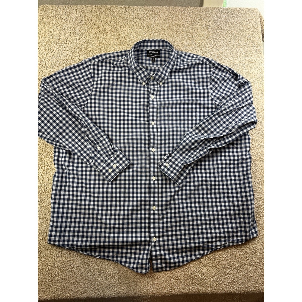Bonobos Prominent Fit Shirt 4XL Blue White Check Long Sleeve Button Down - Picture 2 of 8